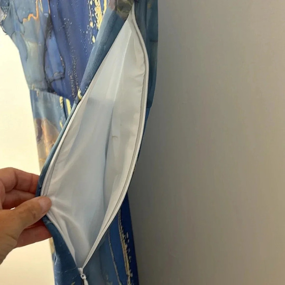 Maxi Long Dress Marble Chiffon Flowy Women Size Large V Neck Short Sleeve NWT - Picture 7 of 10